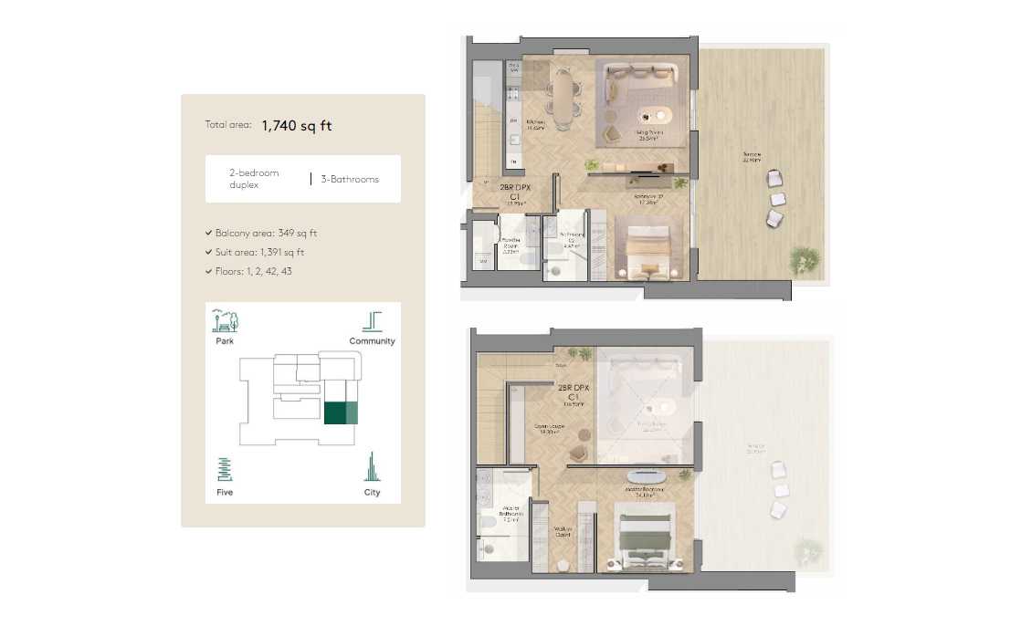 Floors 1, 2, 42, 43